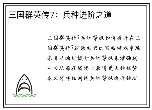 三国群英传7：兵种进阶之道